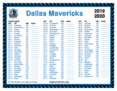 Dallas Mavericks 2019-20 Printable Schedule - Mountain Times