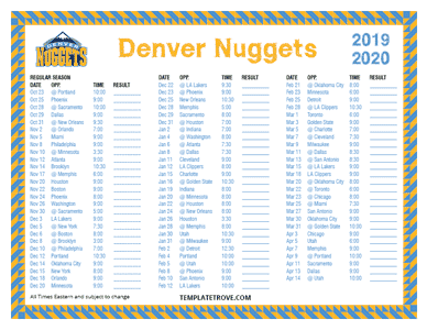 Denver Nuggets 2019-20 Printable Schedule