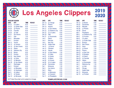 Los Angeles Clippers 2019-20 Printable Schedule - Mountain Times
