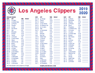 Los Angeles Clippers 2019-20 Printable Schedule