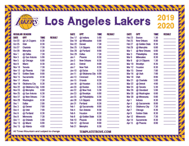 Los Angeles Lakers 2019-20 Printable Schedule - Mountain Times