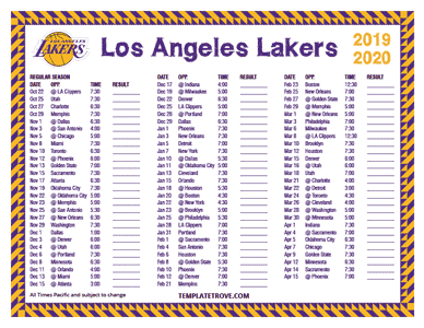 Los Angeles Lakers 2019-20 Printable Schedule - Pacific Times