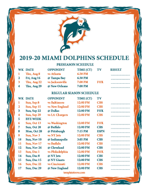 Miami Dolphins 2019-20 Printable Schedule - Central Times