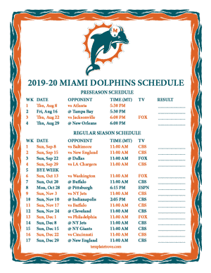 Miami Dolphins 2019-20 Printable Schedule - Mountain Times