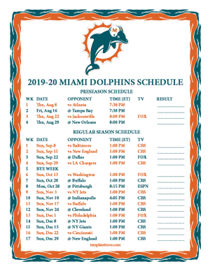 Miami Dolphins 2019-20 Printable Schedule