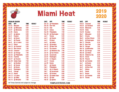2019-20 Printable Miami Heat Schedule - Central Times