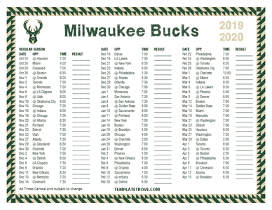 2019-20 Printable Milwaukee Bucks Schedule - Central Times