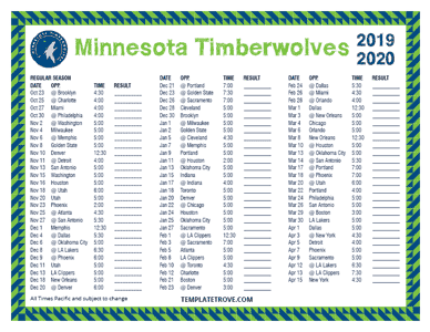 Minnesota Timberwolves 2019-20 Printable Schedule - Pacific Times