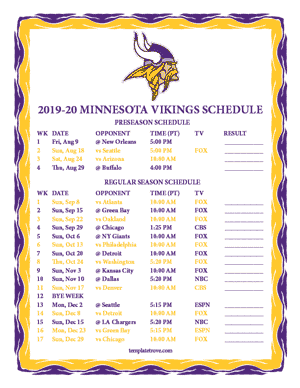 Minnesota Vikings 2019-20 Printable Schedule - Pacific Times