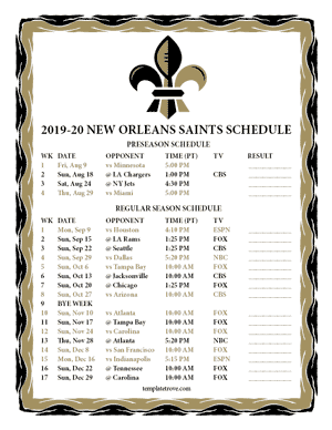 New Orleans Saints 2019-20 Printable Schedule - Pacific Times
