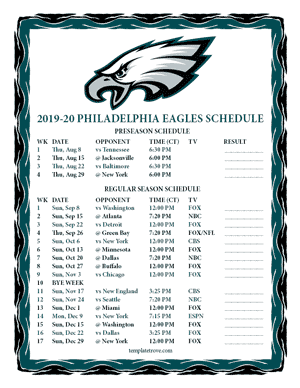 Philadelphia Eagles 2019-20 Printable Schedule - Central Times