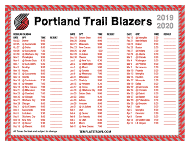 2019-20 Printable Portland Trail Blazers Schedule - Central Times