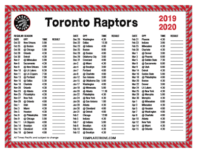 Toronto Raptors 2019-20 Printable Schedule - Pacific Times