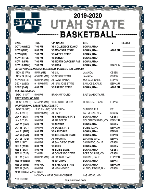 Printable 2019 2020 Utah State Aggies Basketball Schedule Printable 2019 2020 Utah State Aggies Basketball Schedule