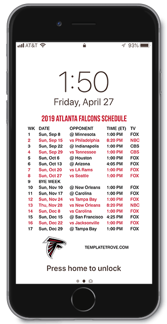 2019 Atlanta Falcons Lock Screen Schedule