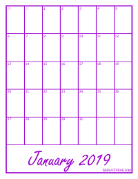 2019 Blank Monthly Calendar - Purple