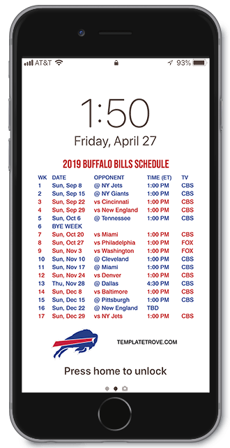 2019 Buffalo Bills Lock Screen Schedule