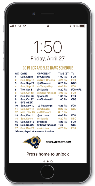 2019 Los Angeles Rams Lock Screen Schedule