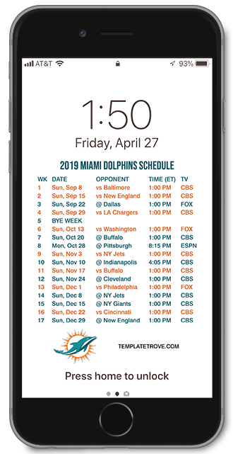 2019 Miami Dolphins Lock Screen Schedule
