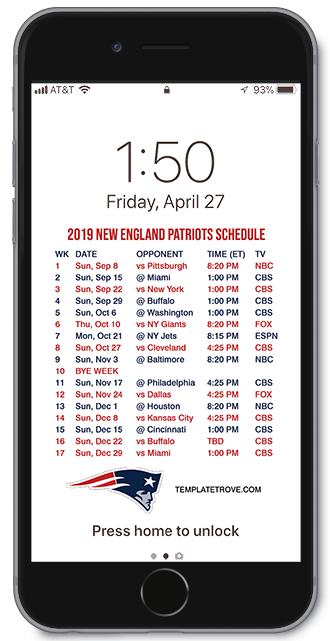 2019 New England Patriots Lock Screen Schedule
