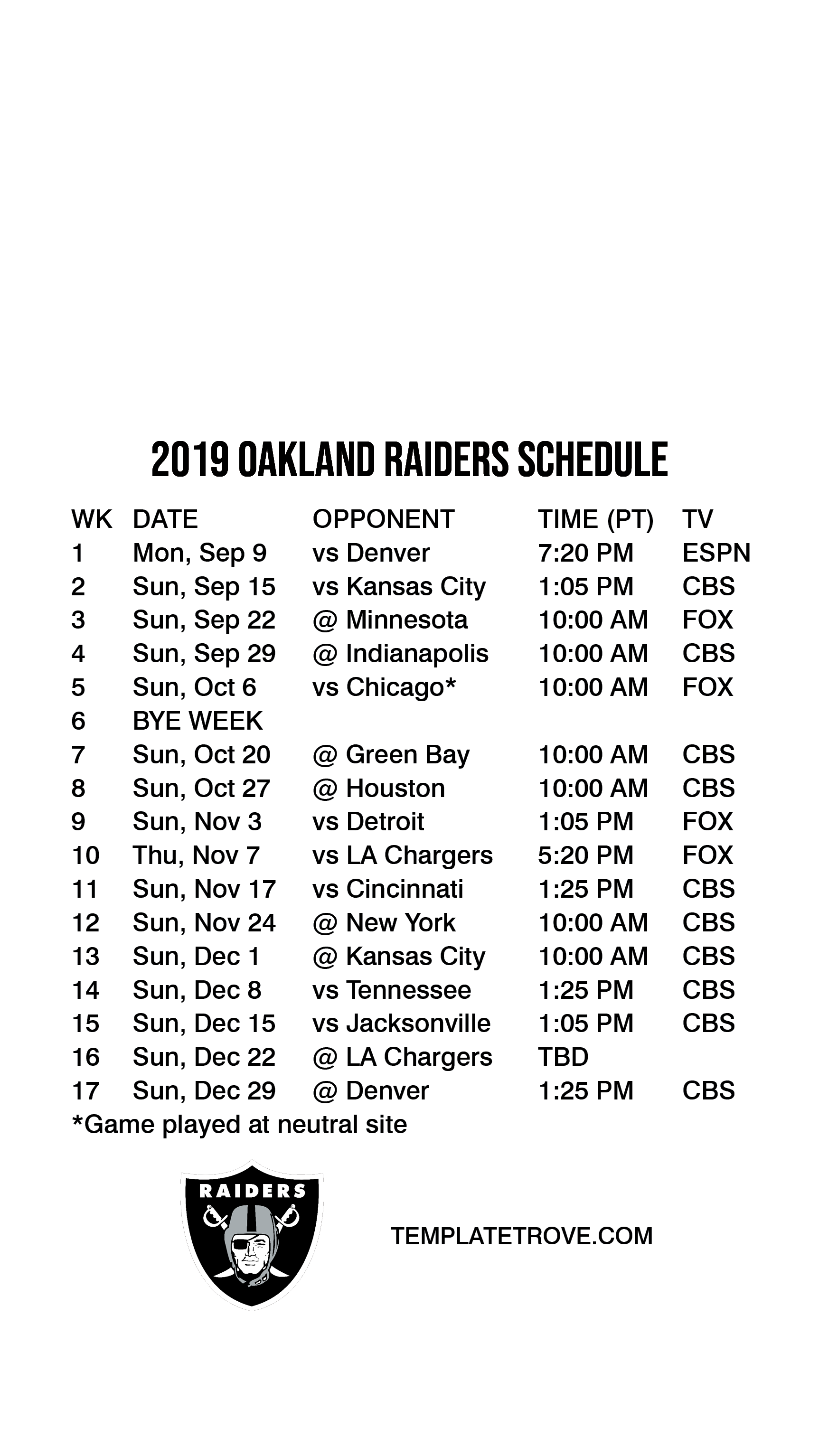 2019-2020 Oakland Raiders Lock Screen Schedule for iPhone 6-7-8 Plus1725 x 3067