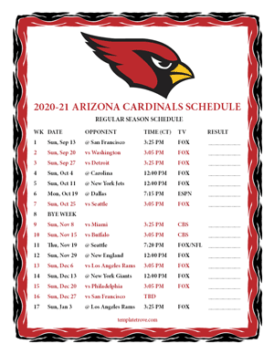 Arizona Cardinals 2020-21 Printable Schedule - Central Times