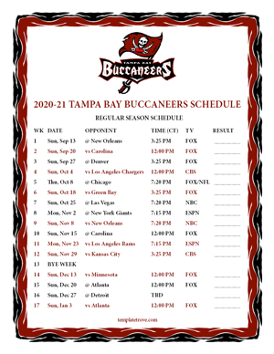 Tampa Bay Buccaneers 2020-21 Printable Schedule - Central Times