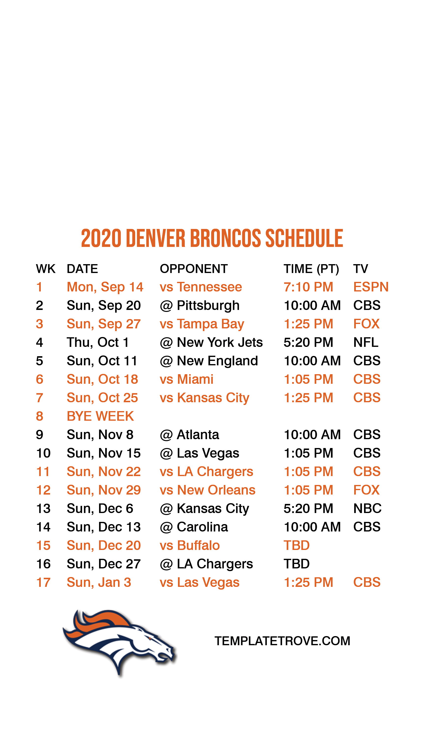 Denver Broncos Lock Screen Schedule