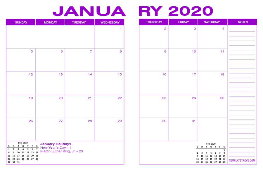 2020 Desk Calendar