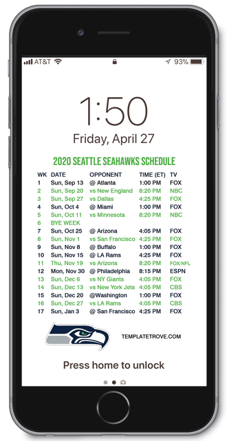 2020 Seattle Seahawks Lock Screen Schedule