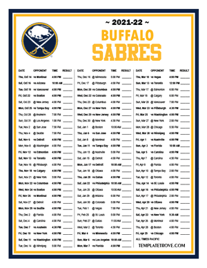 Buffalo Sabres 2021-22 Printable Schedule - Pacific Times