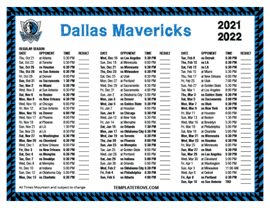 Dallas Mavericks 2021-22 Printable Schedule - Mountain Times