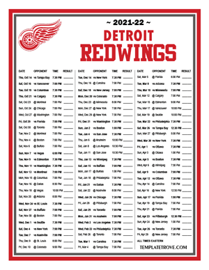 Detroit Red Wings 2021-22 Printable Schedule
