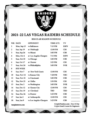 Las-Vegas Raiders 2019-20 Printable Schedule - Central Times