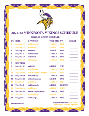 Minnesota Vikings 2021-22 Printable Schedule - Mountain Times