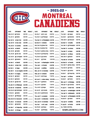 Montreal Canadiens 2021-22 Printable Schedule - Central Times