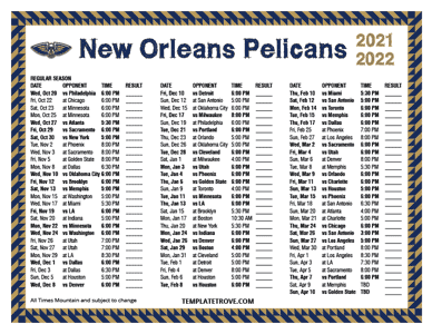 New Orleans Pelicans 2021-22 Printable Schedule - Mountain Times