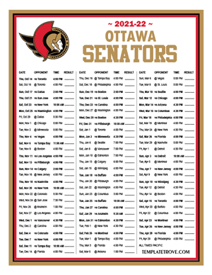 Ottawa Senators 2021-22 Printable Schedule - Pacific Times