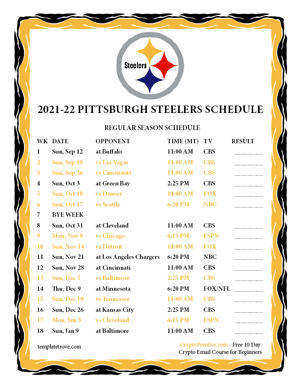 Pittsburgh Steelers 2021-22 Printable Schedule - Mountain Times