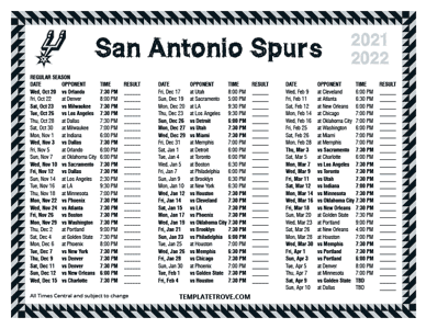 2021-22 Printable San Antonio Spurs Schedule - Central Times