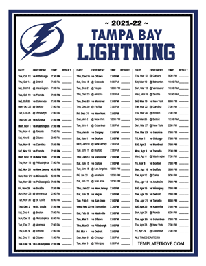 Tampa Bay Lightning 2021-22 Printable Schedule