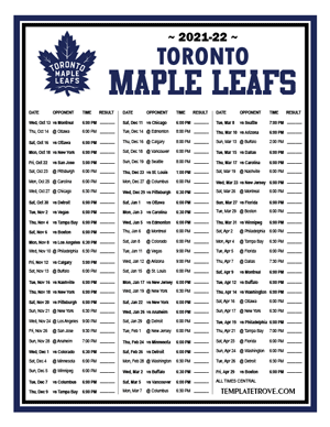 Toronto Maple Leafs 2021-22 Printable Schedule - Central Times