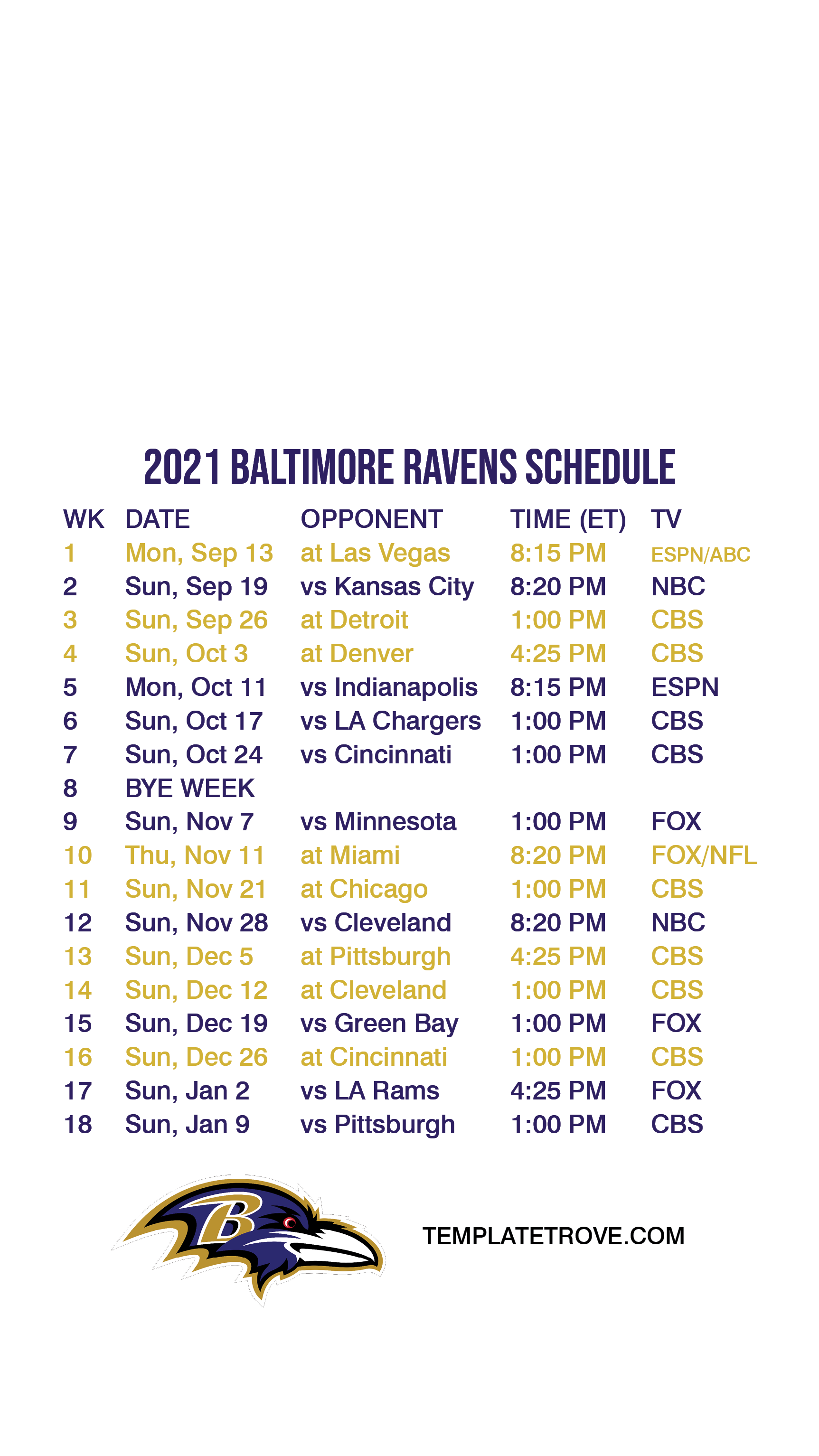 Baltimore Ravens 2022 2023 Schedule Printable Printable Schedule Gambaran