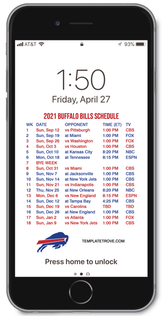 2021 Buffalo Bills Lock Screen Schedule