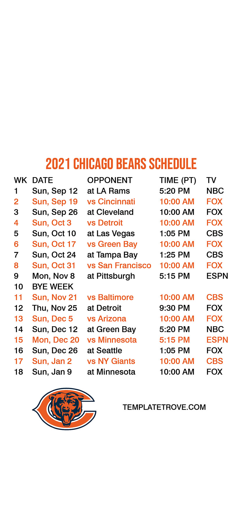 20212022 Chicago Bears Lock Screen Schedule for iPhone 678 Plus