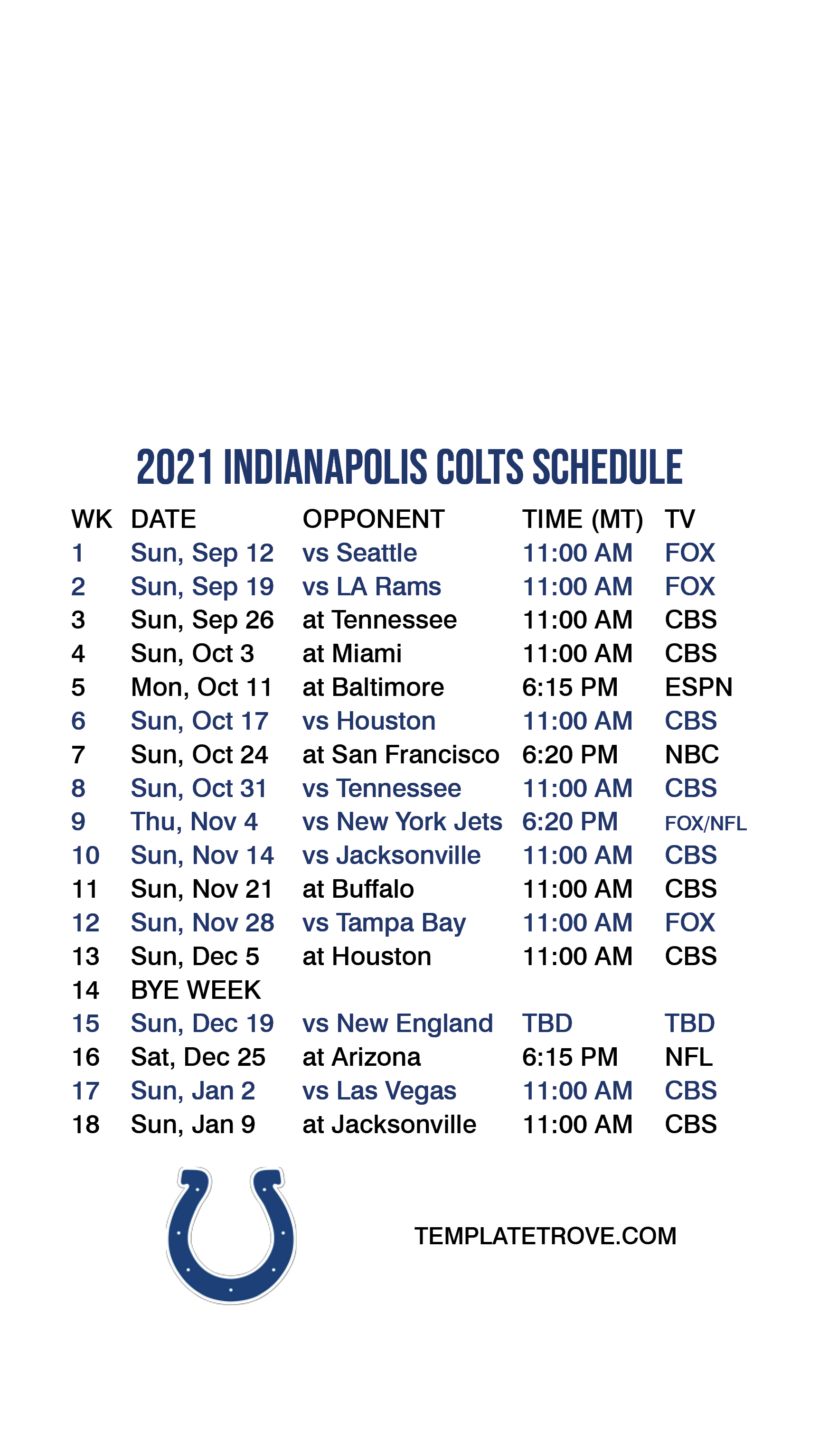 Colts Schedule Printable