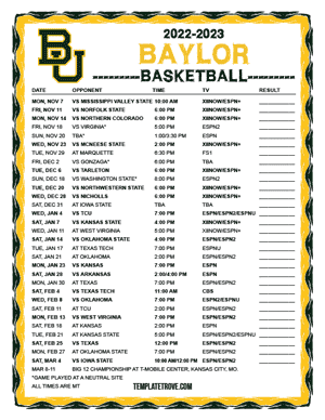 Baylor Bears Basketball 2022-23 Printable Schedule - Mountain Times