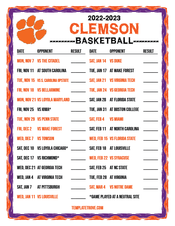 20222023 College Basketball Schedules ACC