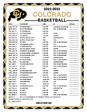 Colorado Buffaloes Basketball 2022-23 Printable Schedule