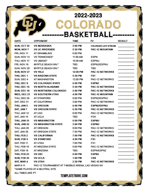 Colorado Buffaloes Basketball 2022-23 Printable Schedule - Pacific Times